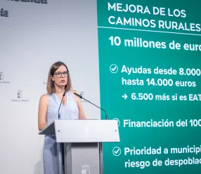 Esther Padilla en rueda de prensa en el Palacio de Fuensalida tras un Consejo de Gobierno