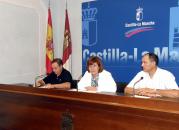 Paula Fernández en rueda de prensa con los alcaldes de Ruidera y Ossa de Montiel