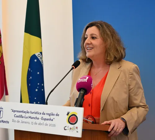 El presidente de Castilla-La Mancha, Emiliano García-Page, encabeza, en el hotel Belmond Copacabana de Río de Janeiro, un acto de promoción turística de la región en la ciudad carioca.
