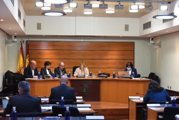 El viceconsejero de Medio Rural, Agapito Portillo, y la secretaria general de la Consejería de Agricultura, Agua y Desarrollo Rural, Juana Velasco, comparecen en la Comisión de Economía y Presupuestos. 